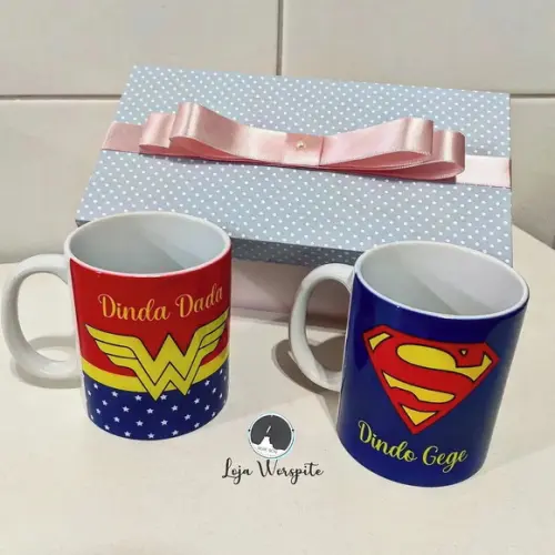 Caixa Convite Super Dindos - Caixa + 2 Canecas