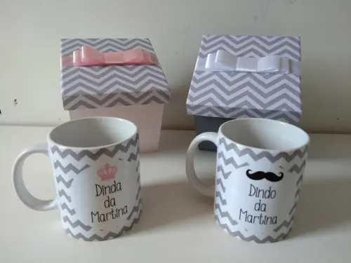 Canecas para Dindos Batizado com Caixas Personalizadas