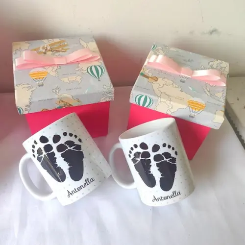 Convite para Padrinhos Batizado - Kit Caixas e Canecas