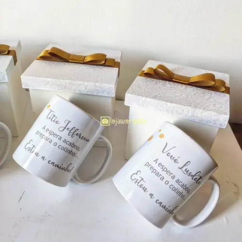 Kit para Anunciar Gravidez - 2 Caixas mdf + 2 Canecas