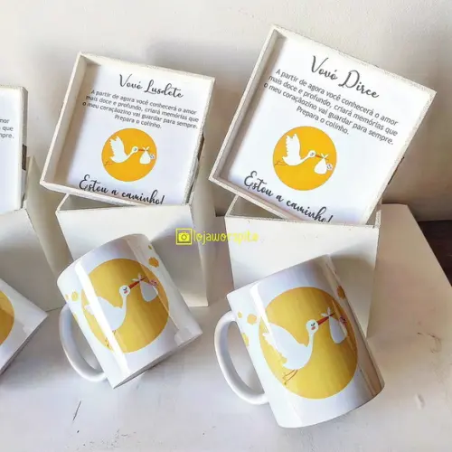 Kit para Anunciar Gravidez - 2 Caixas mdf + 2 Canecas