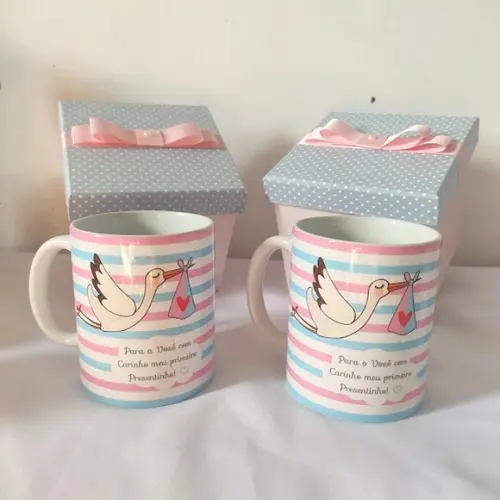 Kit para Anunciar Gravidez - 2 Caixas mdf + 2 Canecas
