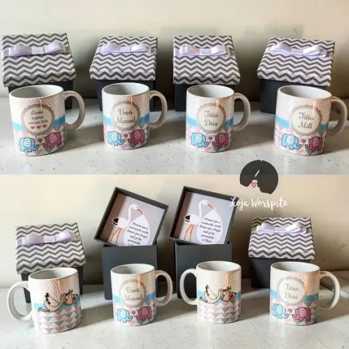 Kit para Anunciar Gravidez - 4 Caixas mdf + 4 Canecas