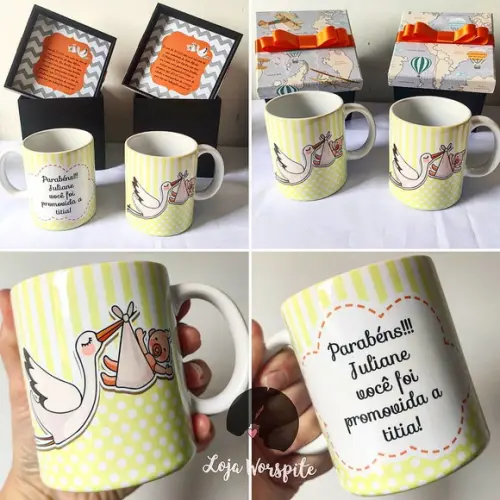 Kit para Anunciar Gravidez - 2 Caixas mdf + 2 Canecas