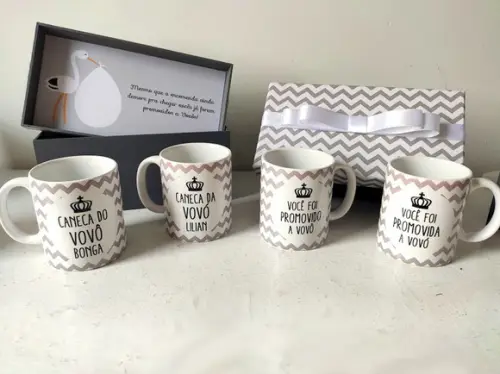 Kit para Anunciar Gravidez - 2 Caixas mdf + 4 Canecas