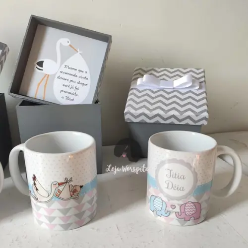 Kit para Anunciar Gravidez - 4 Caixas mdf + 4 Canecas
