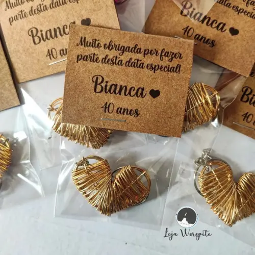 Lembrancinha Aniversário- Chaveiro Coração Arame no Saquinho