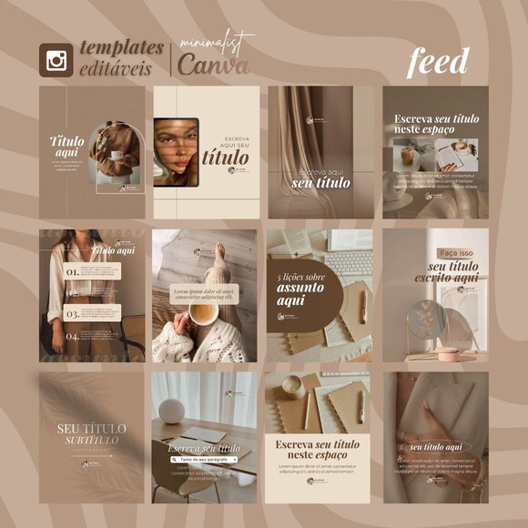 130 Templates Canva Editaveis | Minimalista Dourado