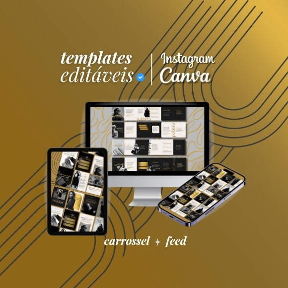 40 Templates Canva Editáveis Preto e Dourado| Instagram Gold