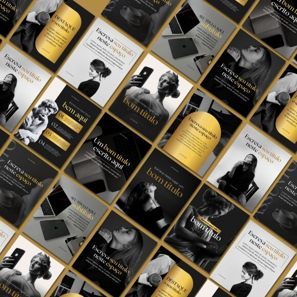 40 Templates Canva Editáveis Preto e Dourado| Instagram Gold