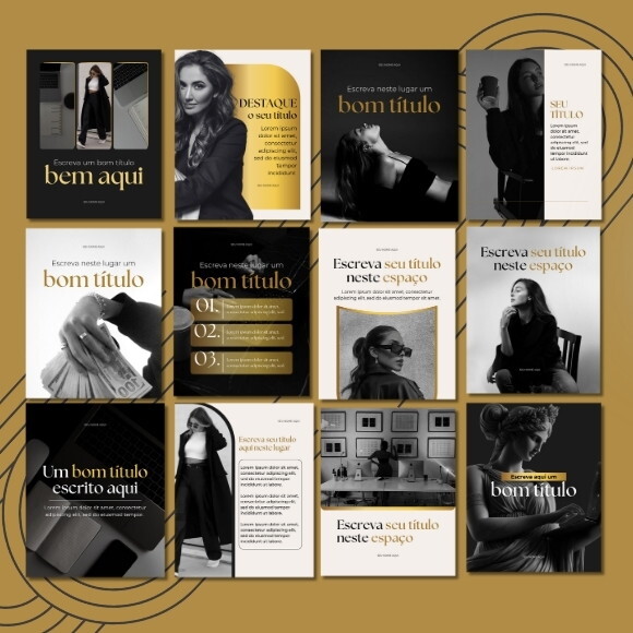 40 Templates Canva Editáveis Preto e Dourado| Instagram Gold