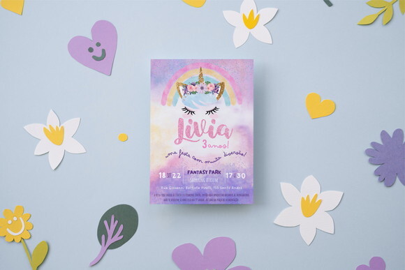 Convite Festa Infantil Personalizado Unicórnio Interativo