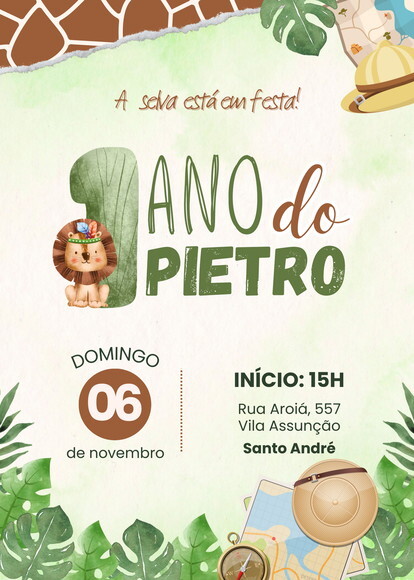 Convite Festa Infantil Personalizado Safari Interativo