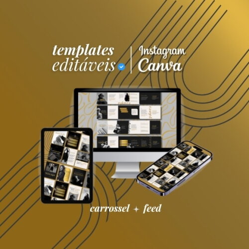 40 Templates Canva Editáveis Preto e Dourado| Instagram Gold