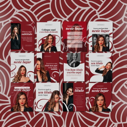 Pack 40 Templates Canva Editáveis Vermelho Posts Instagram