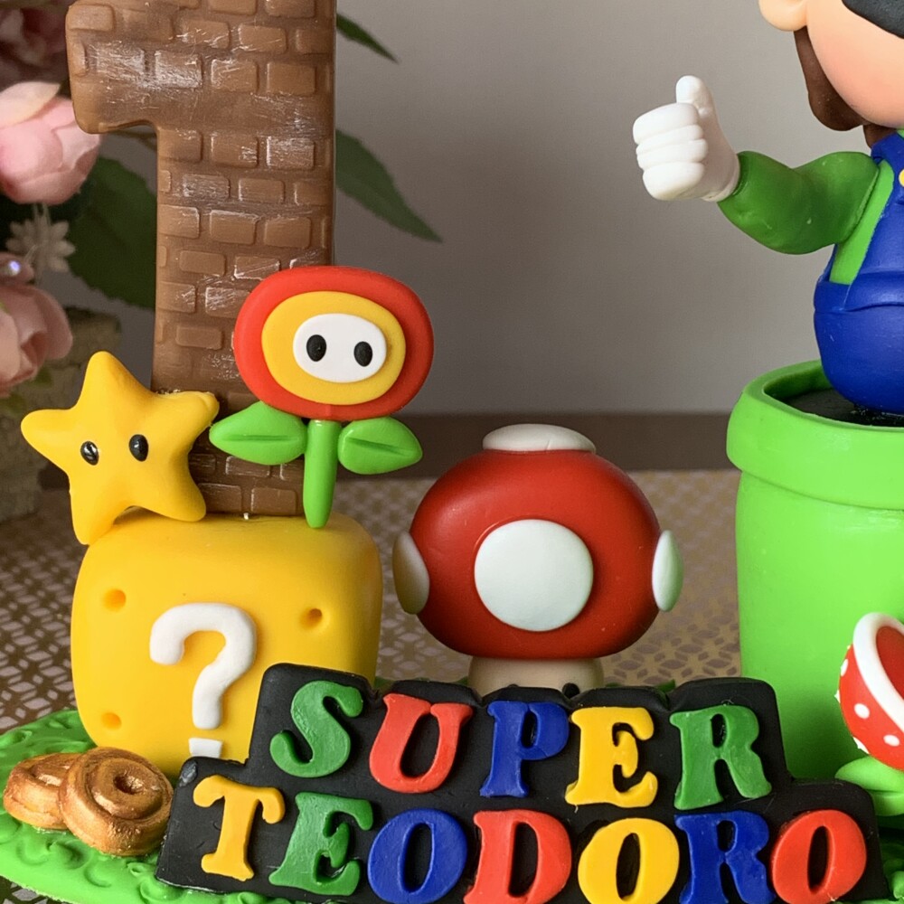 Topo de Bolo Super Luigi Personalizado em Biscuit