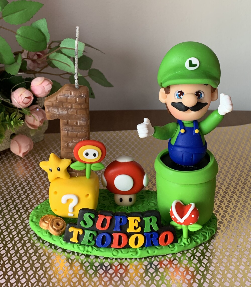 Topo de Bolo Super Luigi Personalizado em Biscuit