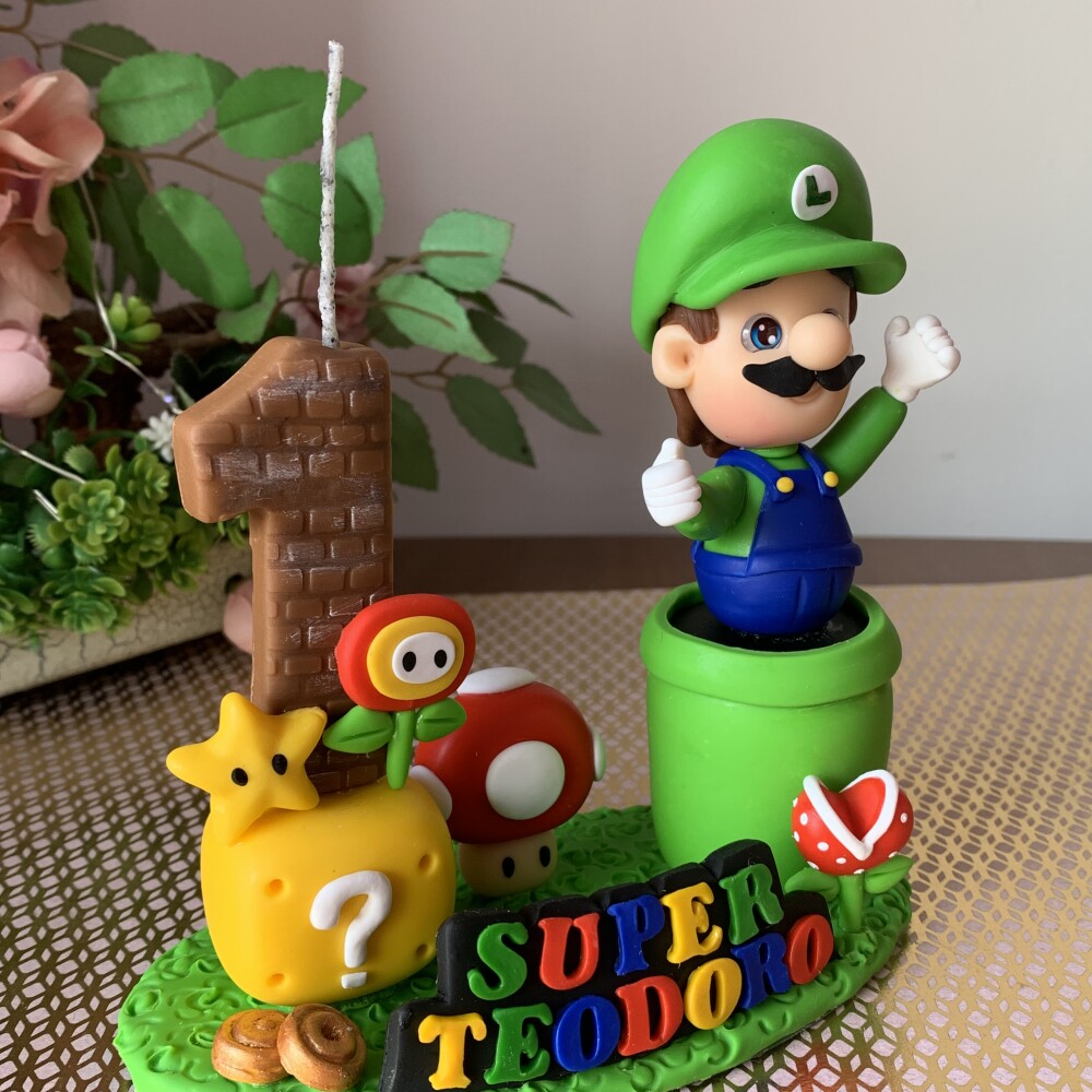 Topo de Bolo Super Luigi Personalizado em Biscuit