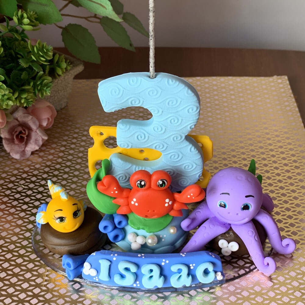 Topo de Bolo Fundo do Mar Personalizado em Biscuit
