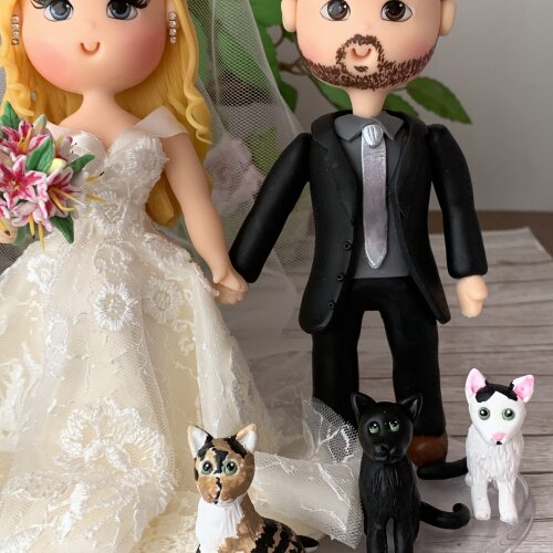 Topo de Bolo Noivinhos Personalizados em Biscuit com Pets