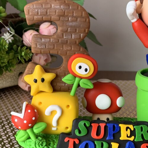 Topo de Bolo Super Mario Personalizado em Biscuit