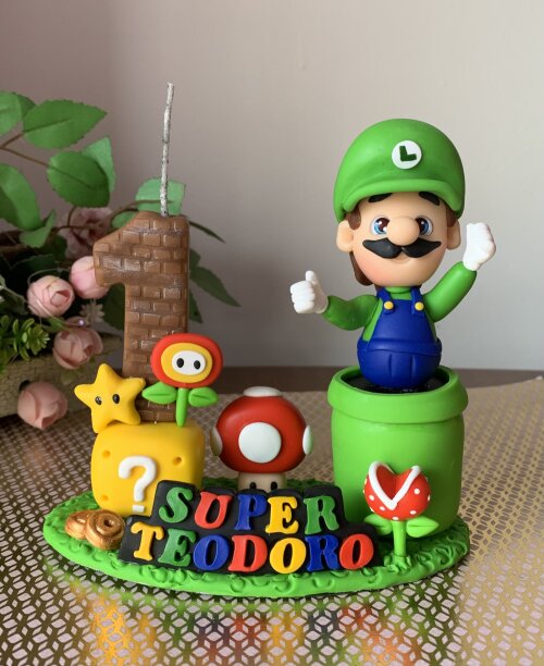 Topo de Bolo Super Luigi Personalizado em Biscuit