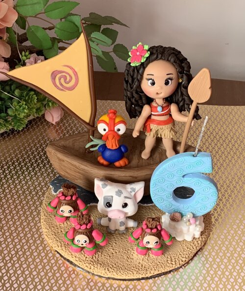 Topo de Bolo Moana Personalizado em Biscuit