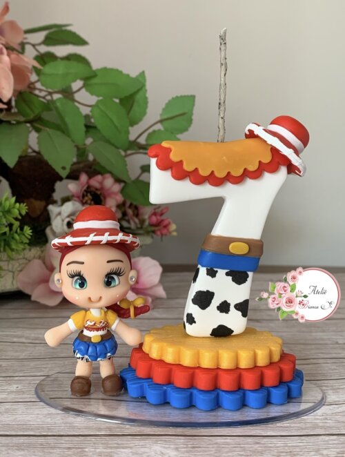 Vela Toy Story Personalizada em Biscuit Jessie Topo de Bolo
