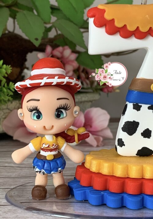 Vela Toy Story Personalizada em Biscuit Jessie Topo de Bolo