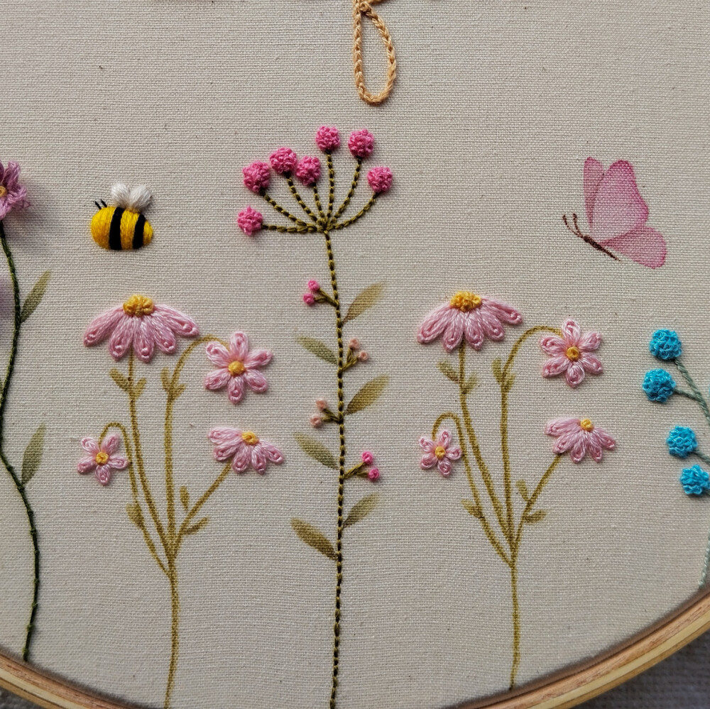 Porta Maternidade Menina Jardim Flores Aquarela e Bordado à Mão