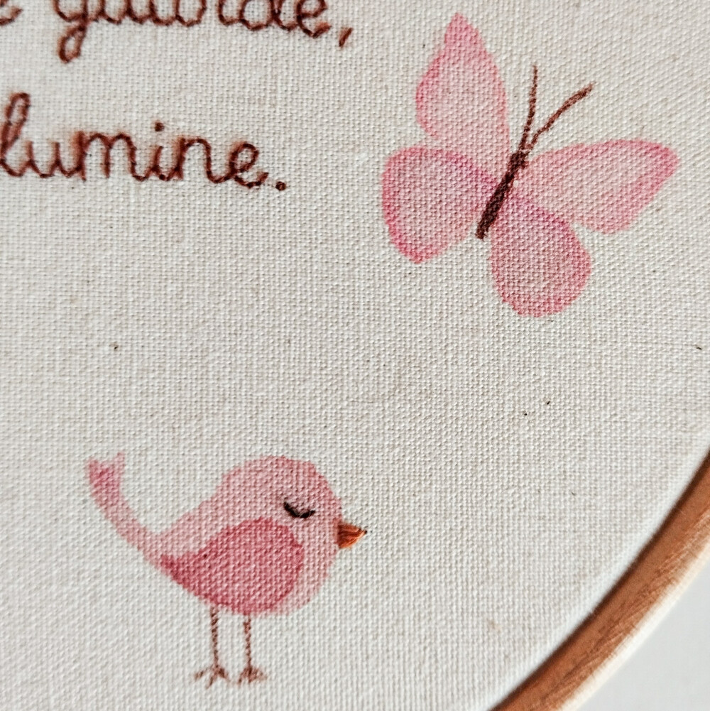 Quadro Infantil Oração Santo Anjo Com Bordado e Aquarela