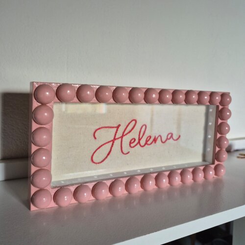 Quadro Nome Bordado Moldura Bolinhas Rosa Bubble
