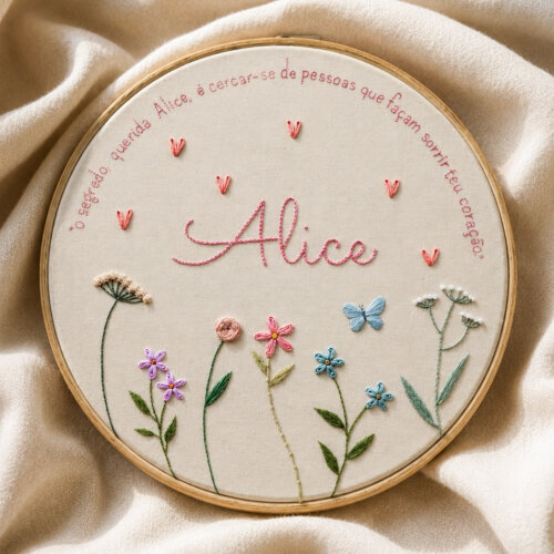 Porta Maternidade Alice Flores Jardim Menina Nome Bordado