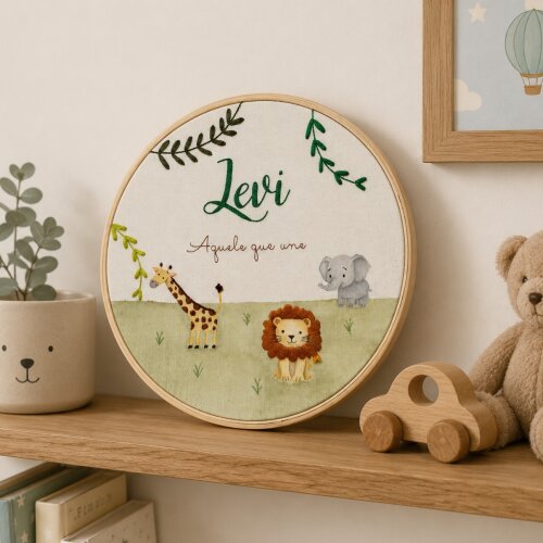 Porta Maternidade Safari com Nome Personalizado em Aquarela e Bor