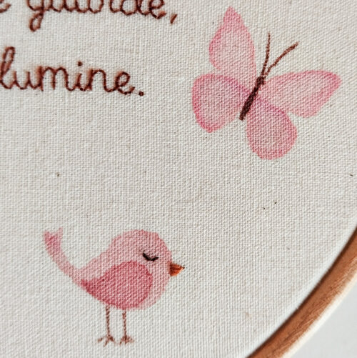 Quadro Infantil Oração Santo Anjo Com Bordado e Aquarela