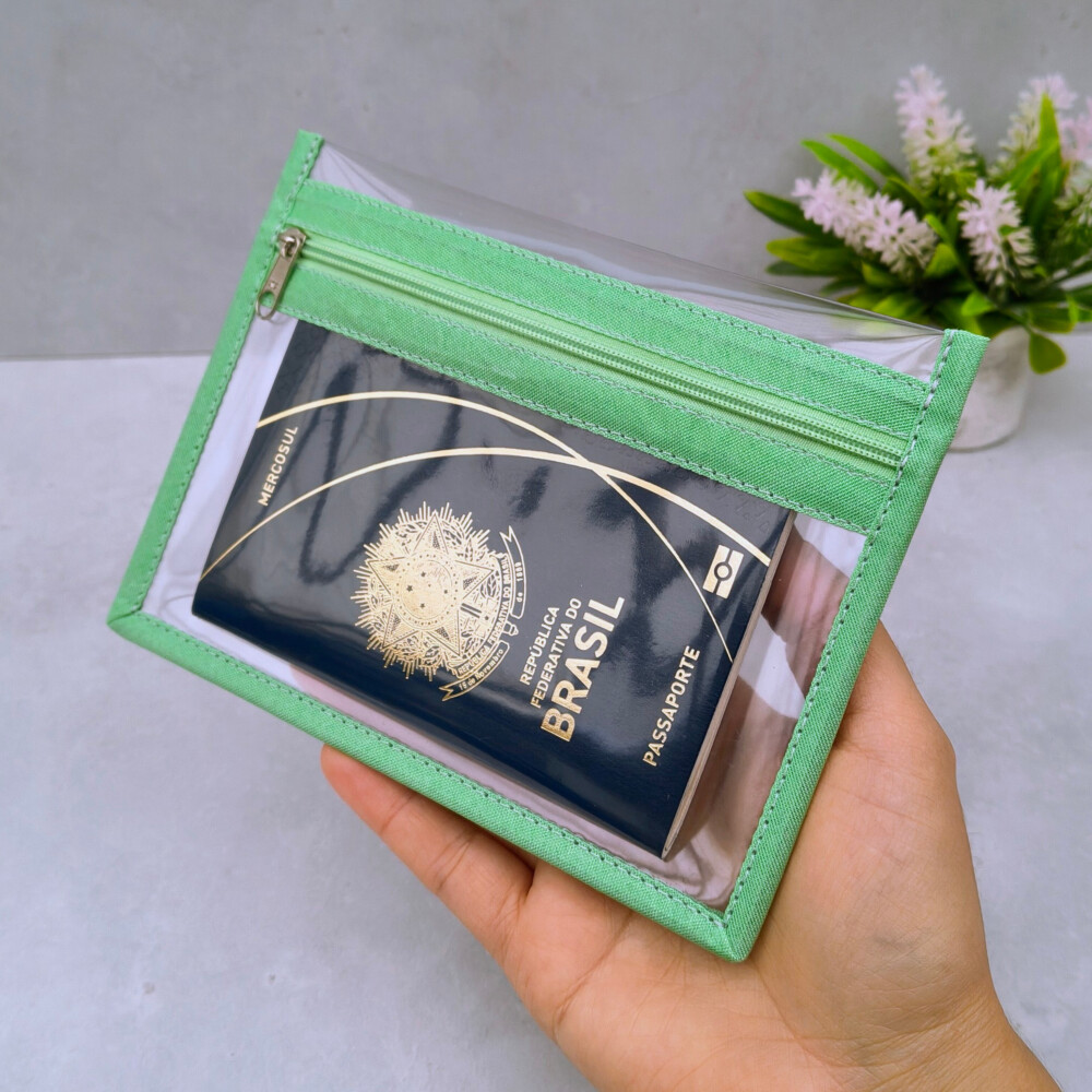 Nécessaire plástica 2 bolsinhos/Porta passaporte/Multifuncional