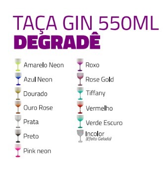 TAÇA GIN DEGRADE COM OU SEM BORDA METALIZADA 10 UN