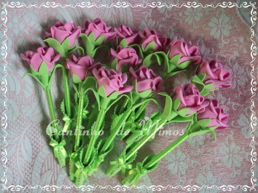 CANETA FLOR BOTÃO DE ROSA