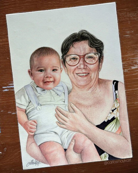 Retrato Realista Feito a Mão - Tamanho A4 (21x30 Cm)