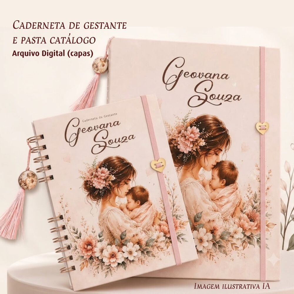 Caderneta de Gestante e Pasta Catalogo Floral Mãe e Bebê