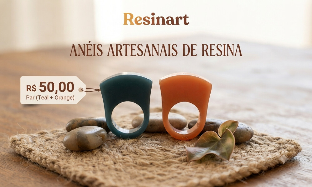 ANEL SERIE CHUNKY EM RESINA DA RESINART ATELIÊ PIGMENTADO EM DIV