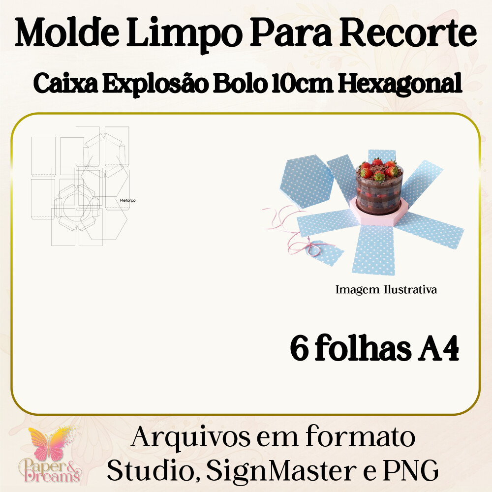 Arquivo Digital Caixa Explosão Bolo Hexagonal Studio, Signmaster