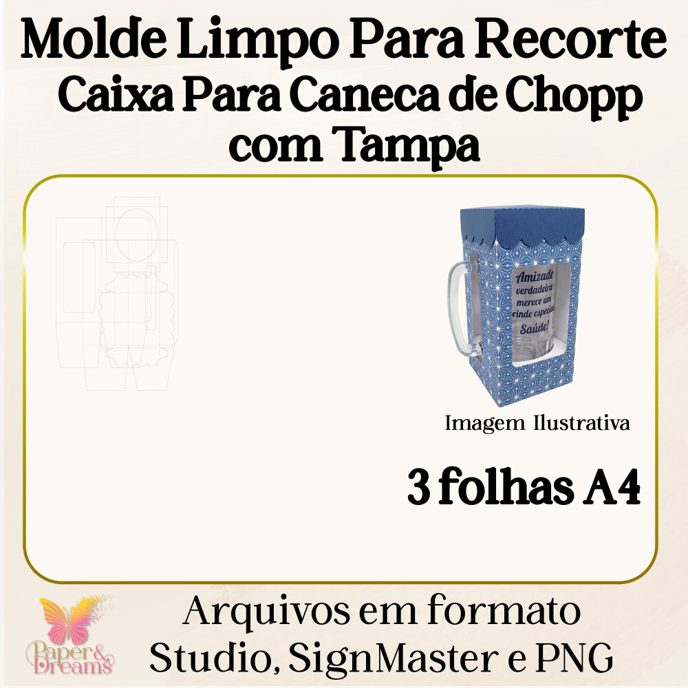 Arquivo de Corte Molde Limpo - Caixa para Caneca de Chopp com Tam