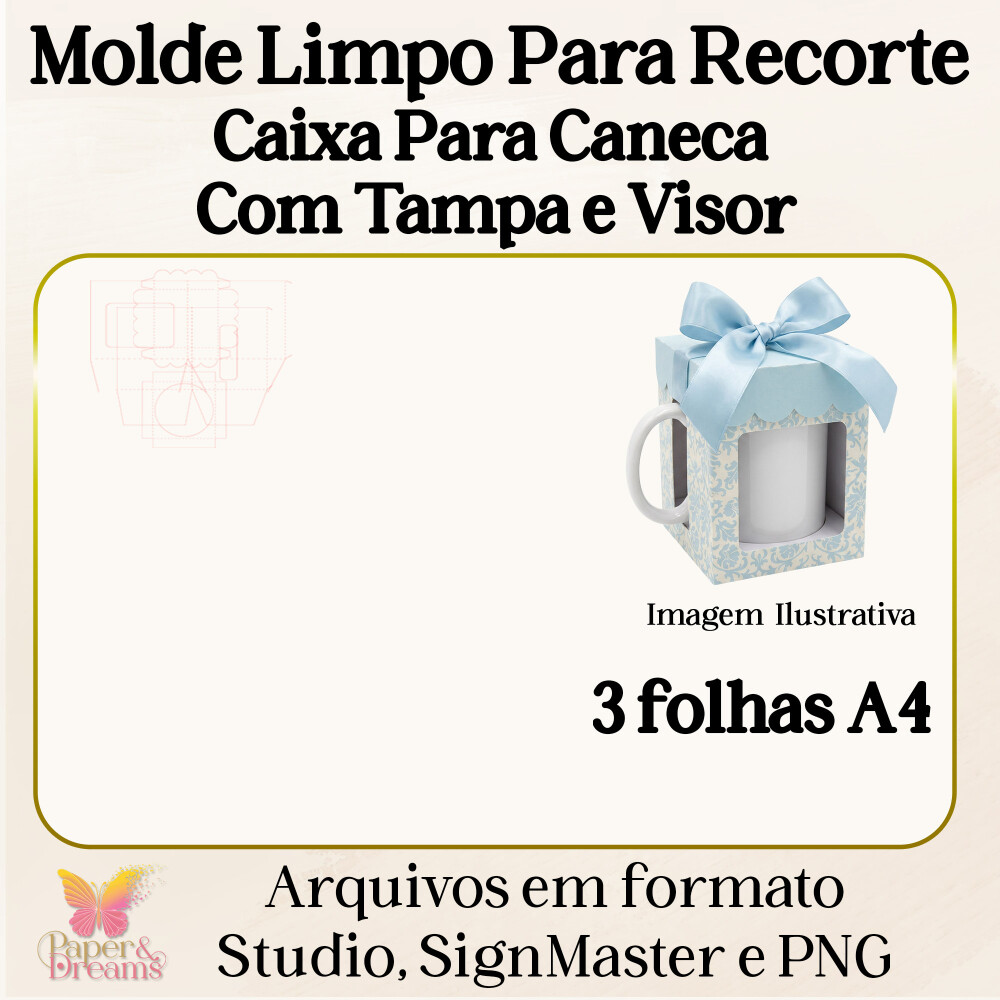 Arquivo de Corte Molde Limpo - Caixa para Caneca com Tampa e Viso