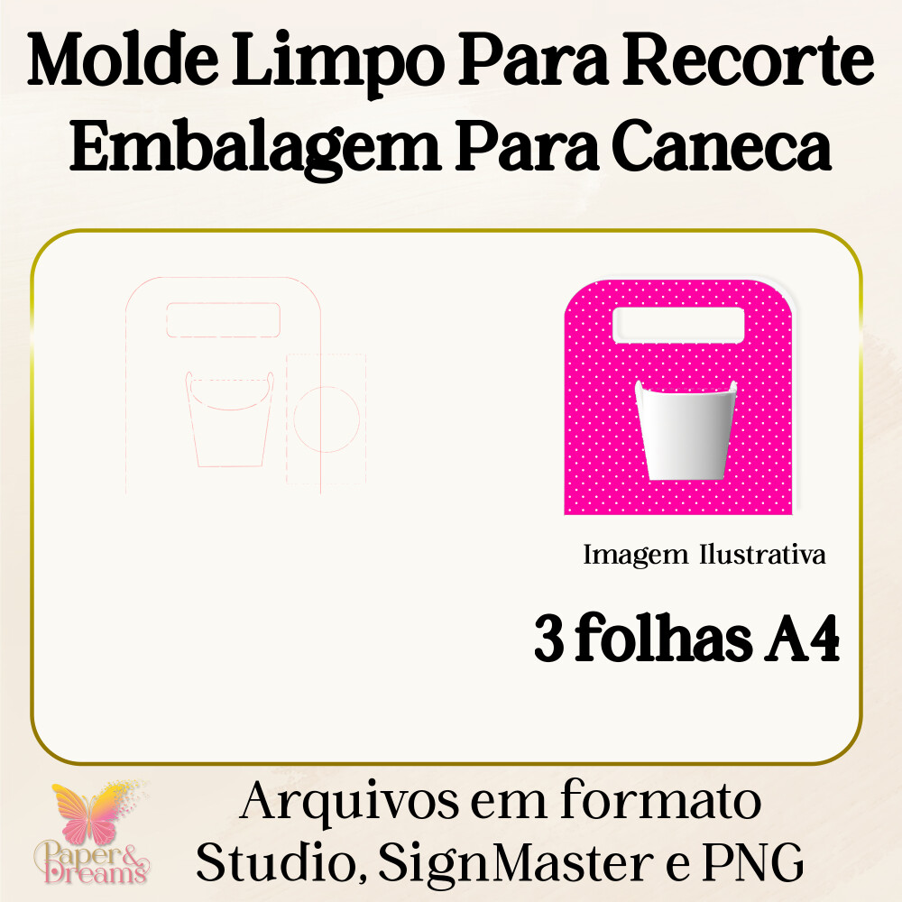 Arquivo de Corte Molde Limpo - Embalagem Sacolinha para Caneca -
