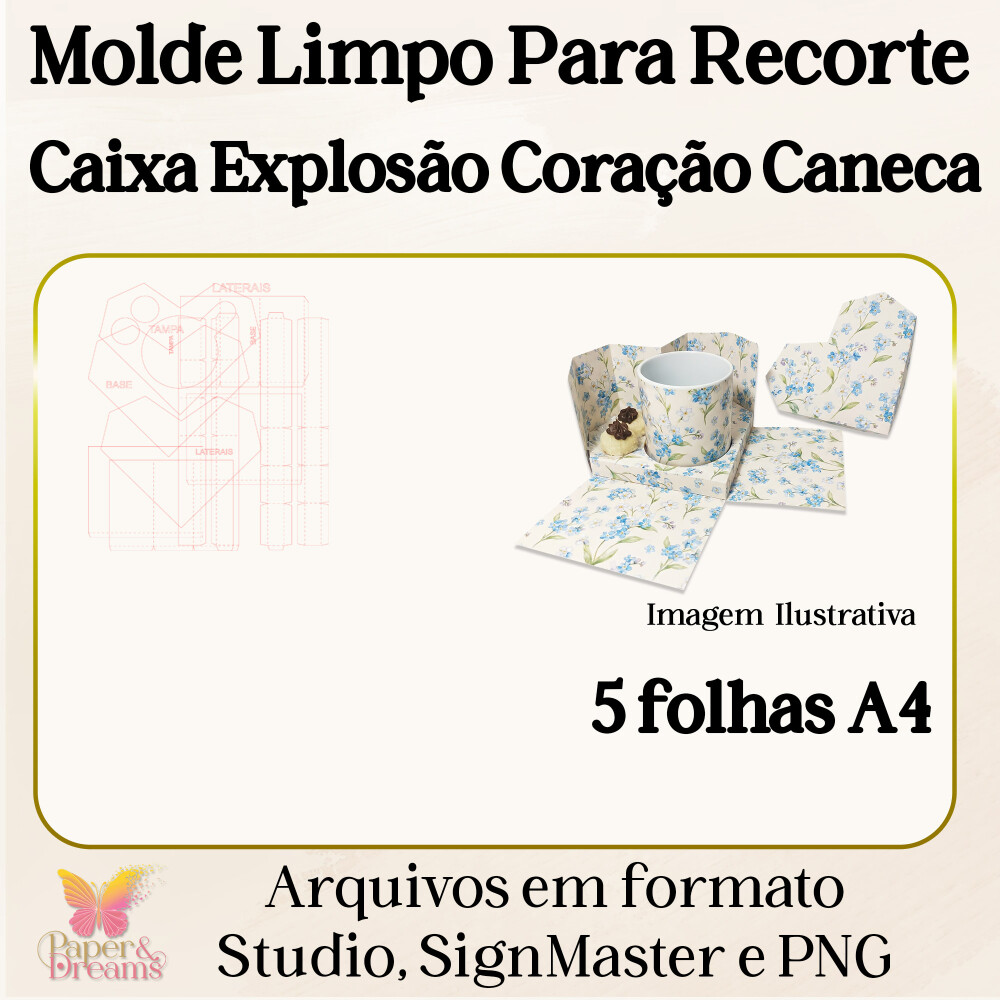Arquivo de Corte Molde Limpo - Caixa Explosão Coração para Can