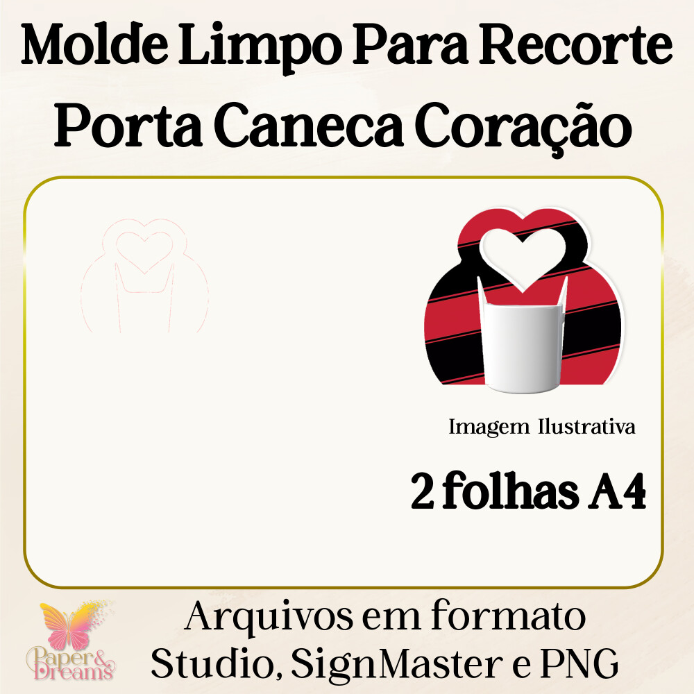 Arquivo de Corte Molde Limpo - Porta Caneca Coração - Studio, S
