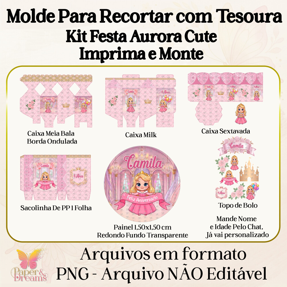 Arquivo Digital - Kit Festa Aurora Cute (Molde para Tesoura)