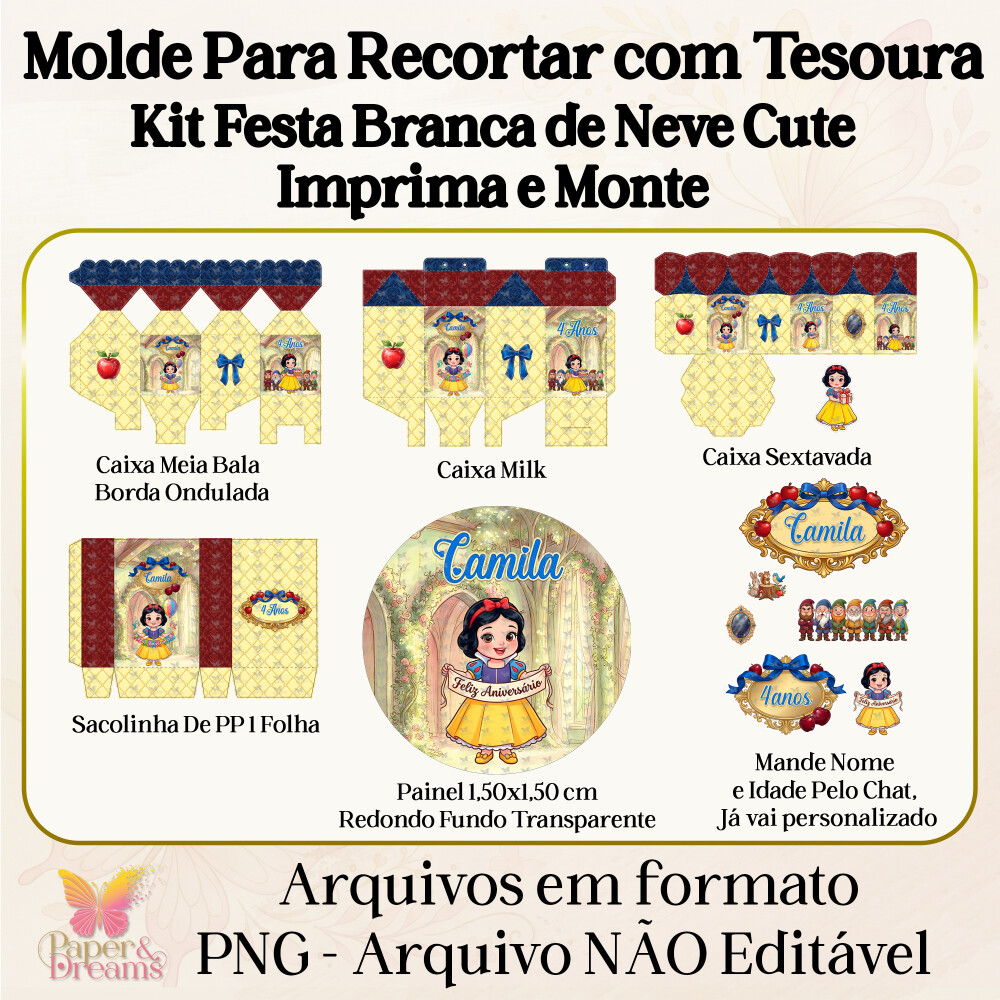 Arquivo Digital - Kit Festa Branca de Neve Cute (Molde para Tesou