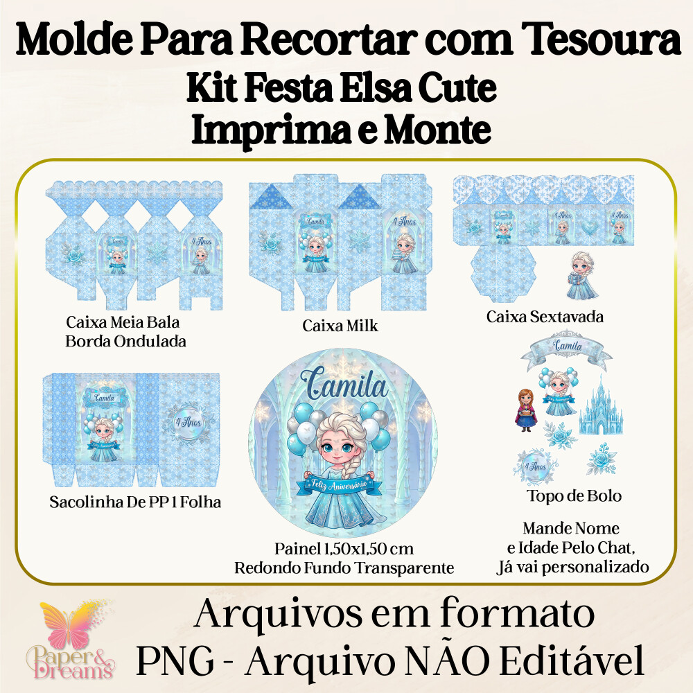Arquivo Digital - Kit Festa Elsa Cute (Molde para Tesoura)